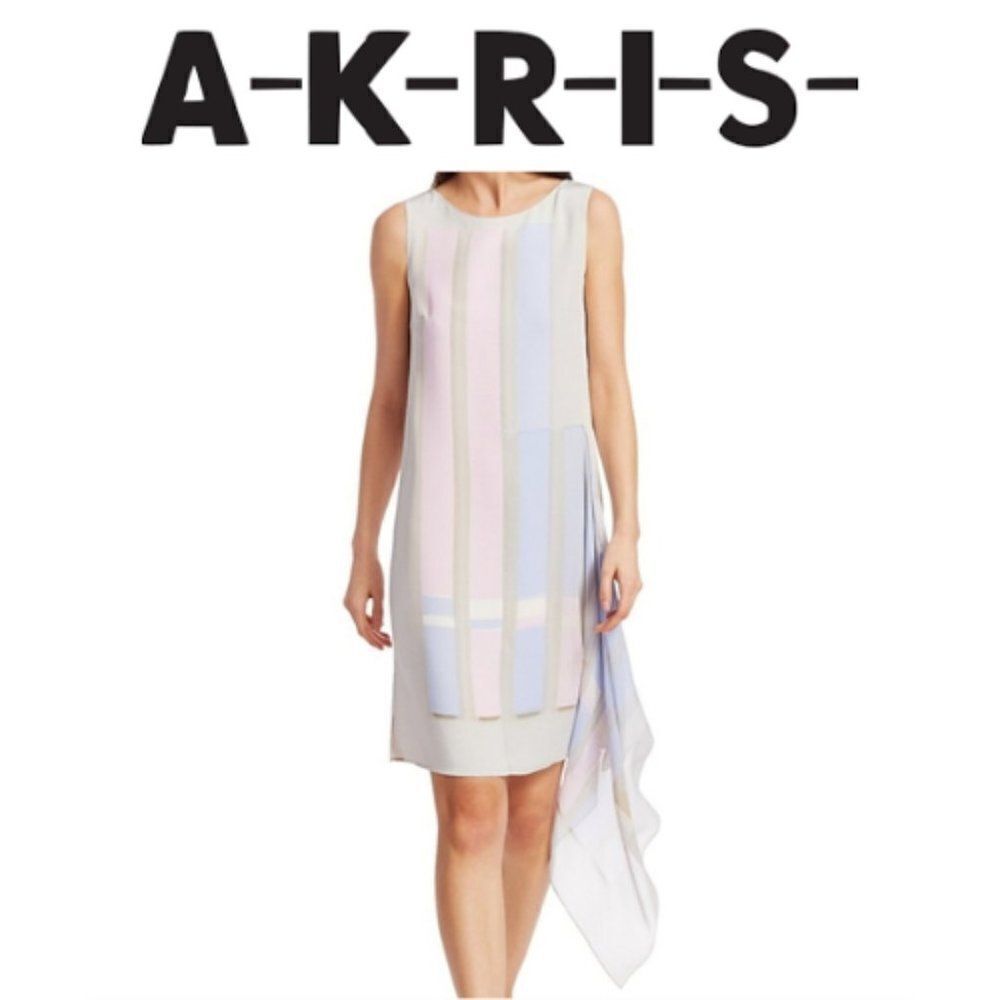 Akris Women's Multicolored Pastel Silk Striped Sleeveless Dress - 4 $1079